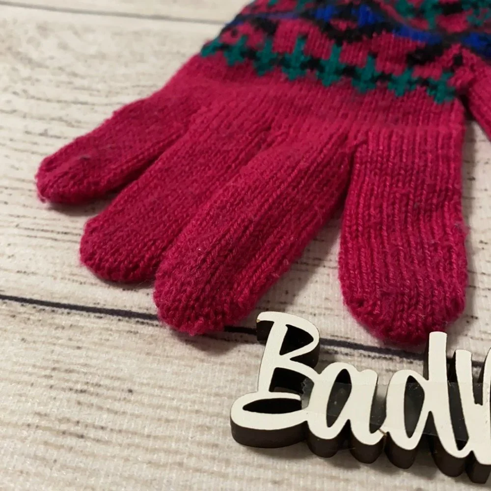Vintage 90s Hot Pink Ugly Sweater Winter Gloves Mittens
